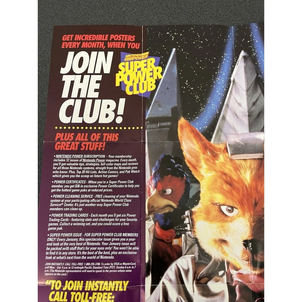 1993 Super Nintendo SNES Star Fox Power Club Poster Game Box Insert GP-SNS-USA-3